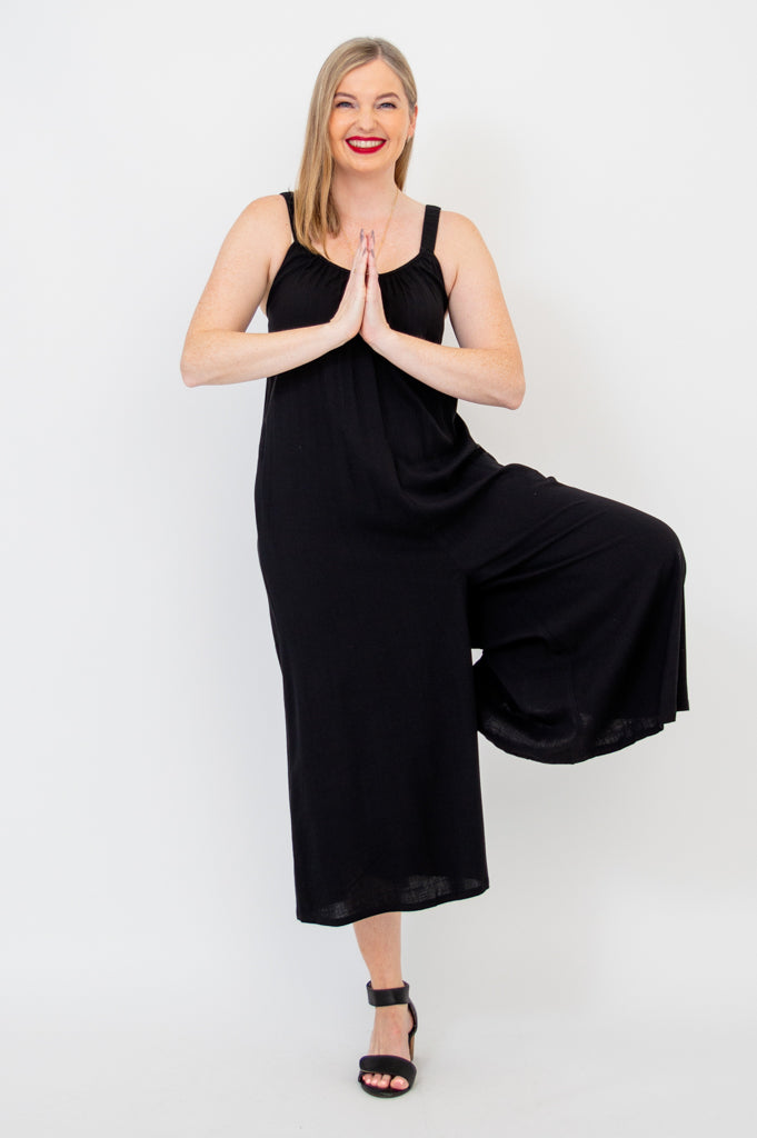 Joanna Jumpsuit, Black, Linen Bamboo