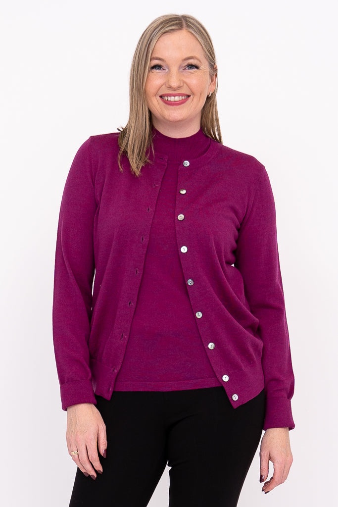 Kitten Cardigan, Magenta, Merino Wool