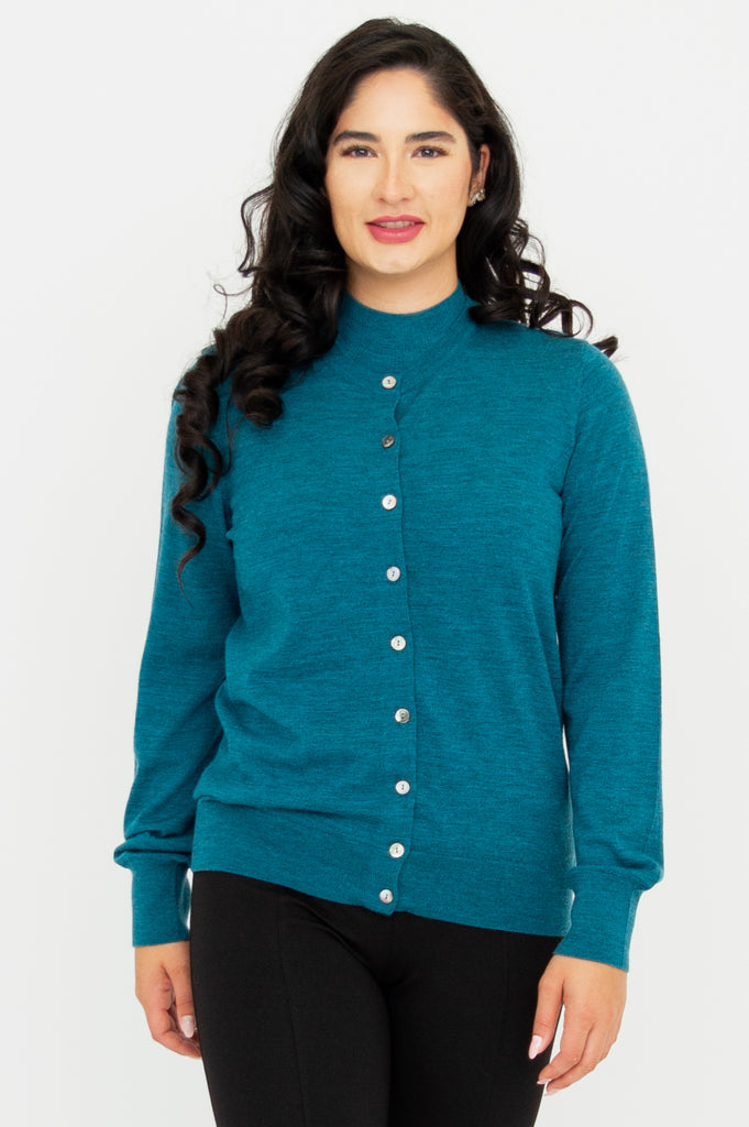 Kitten Cardigan,  Soft Teal, Merino Wool