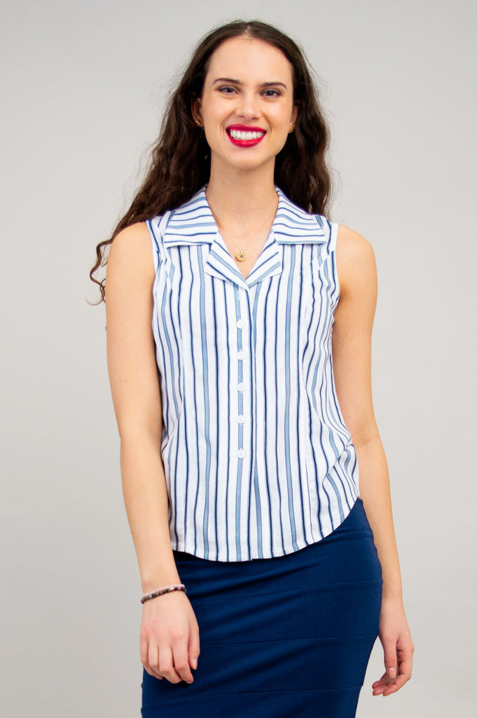 Lexa Tank, Indigo Stripe, Bamboo Linen- Final Sale