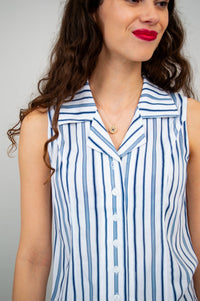 Lexa Tank, Indigo Stripe, Bamboo Linen- Final Sale