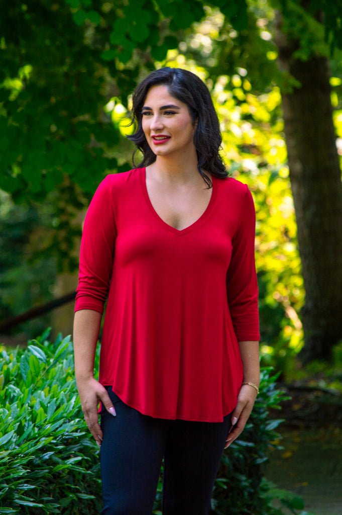 Jackie 3/4 Top, Lipstick, Bamboo