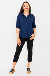 Lorine Blouse, Indigo, Linen Bamboo