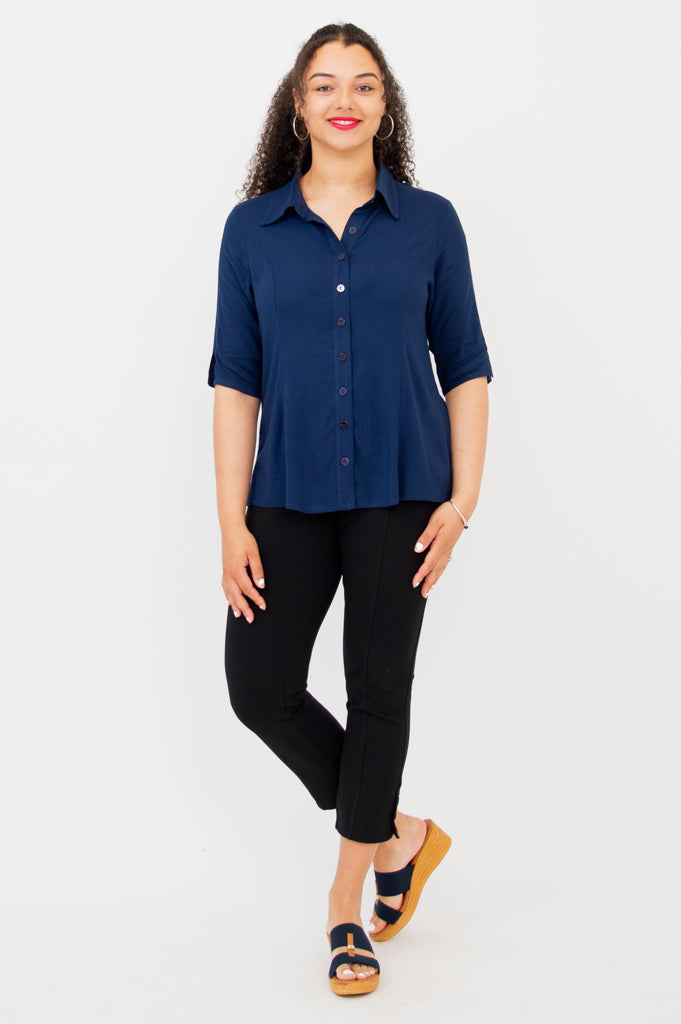 Lorine Blouse, Indigo, Linen Bamboo
