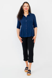 Lorine Blouse, Indigo, Linen Bamboo