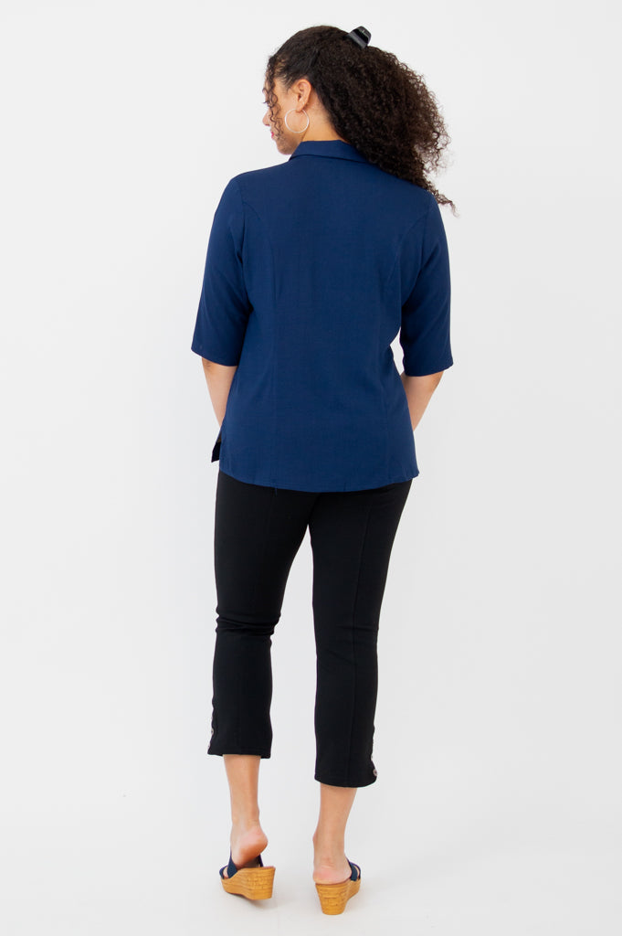 Lorine Blouse, Indigo, Linen Bamboo