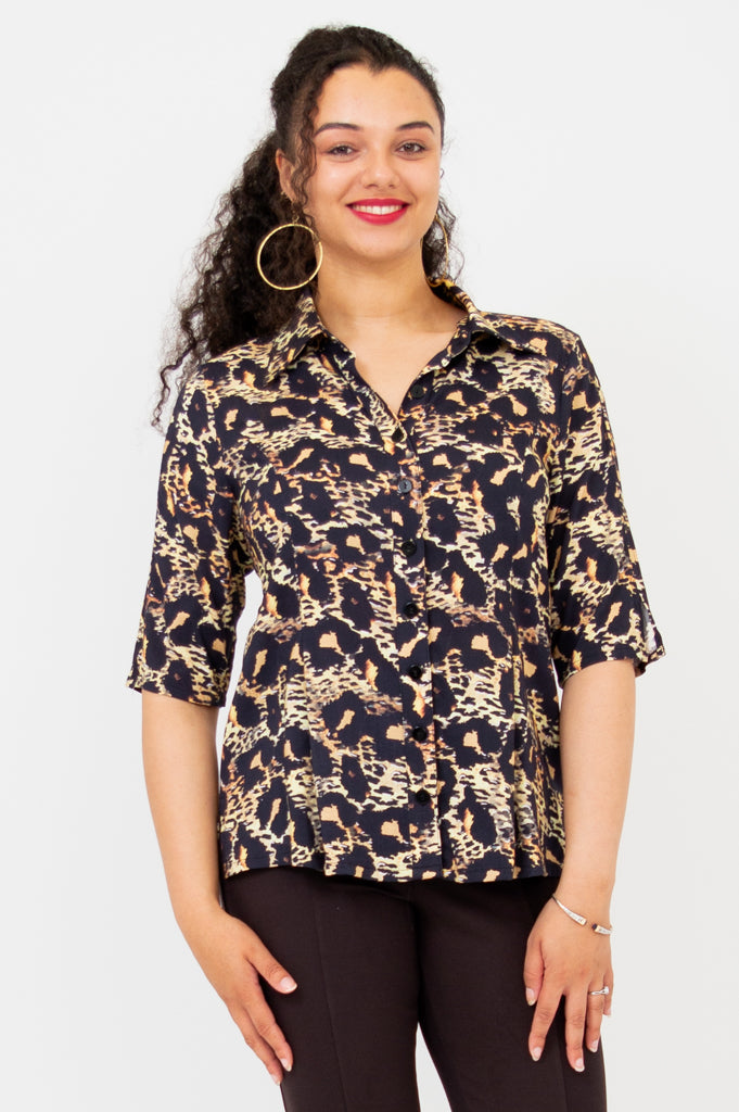 Lorine Blouse, Leopard, Linen Bamboo - Final Sale