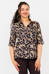 Lorine Blouse, Leopard, Linen Bamboo - Final Sale