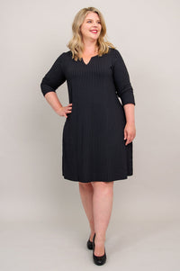 Maggie 3/4 Sleeve Dress, Blk/Grey Stripe, Bamboo - Final Sale