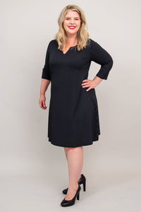 Maggie 3/4 Sleeve Dress, Blk/Grey Stripe, Bamboo - Final Sale