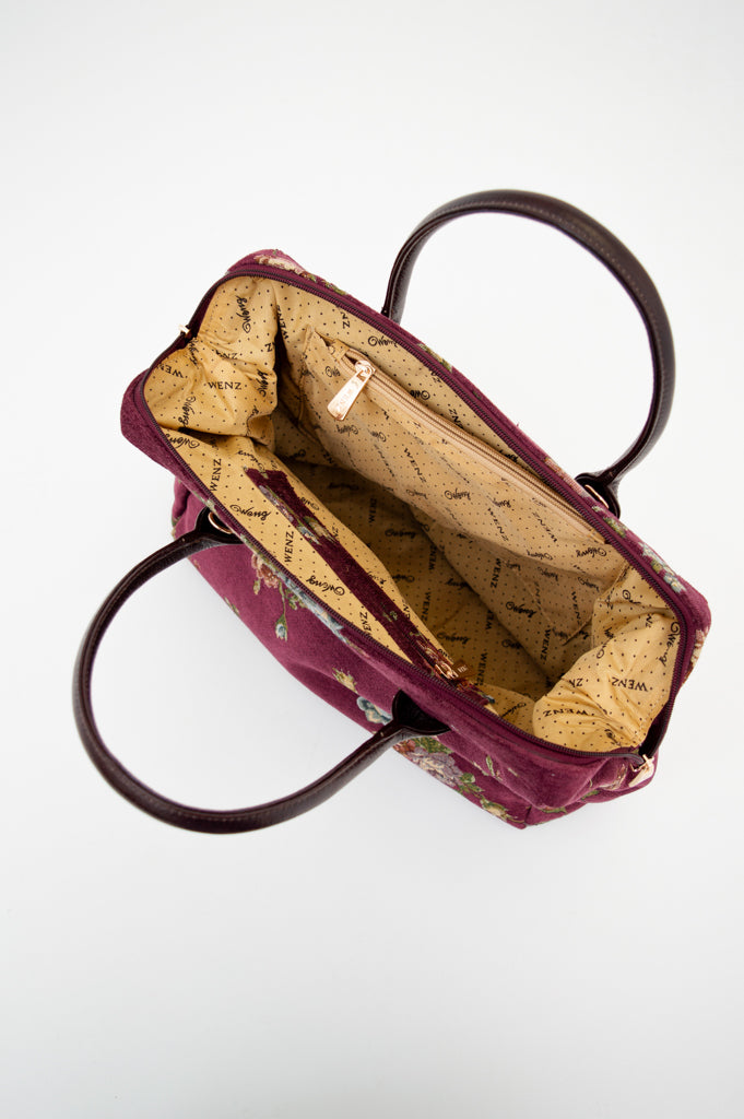 Maroon Flower Print Handbag