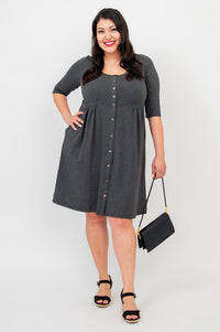 Nelly 3/4 Sleeve Dress, Graphite, Bamboo - Final Sale