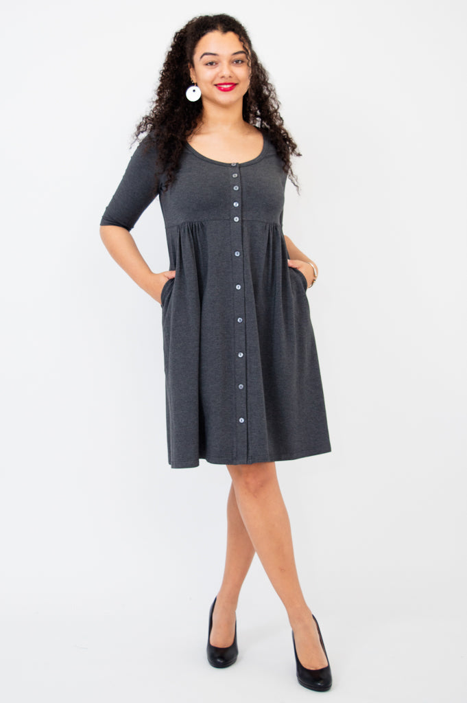 Nelly 3/4 Sleeve Dress, Graphite, Bamboo - Final Sale