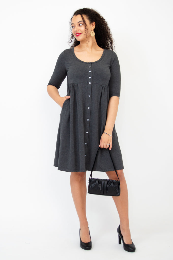 Nelly 3/4 Sleeve Dress, Graphite, Bamboo - Final Sale