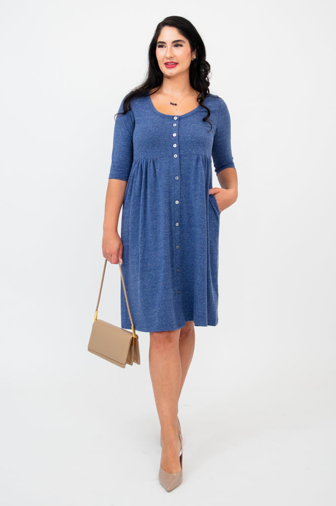Nelly 3/4 Sleeve Dress, Denim, Bamboo - Final Sale