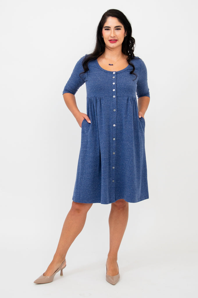 Nelly 3/4 Sleeve Dress, Denim, Bamboo - Final Sale