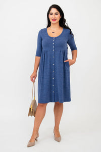 Nelly 3/4 Sleeve Dress, Denim, Bamboo - Final Sale