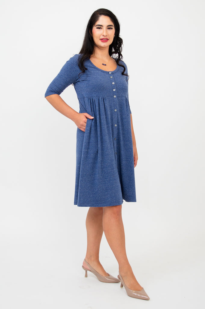 Nelly 3/4 Sleeve Dress, Denim, Bamboo - Final Sale