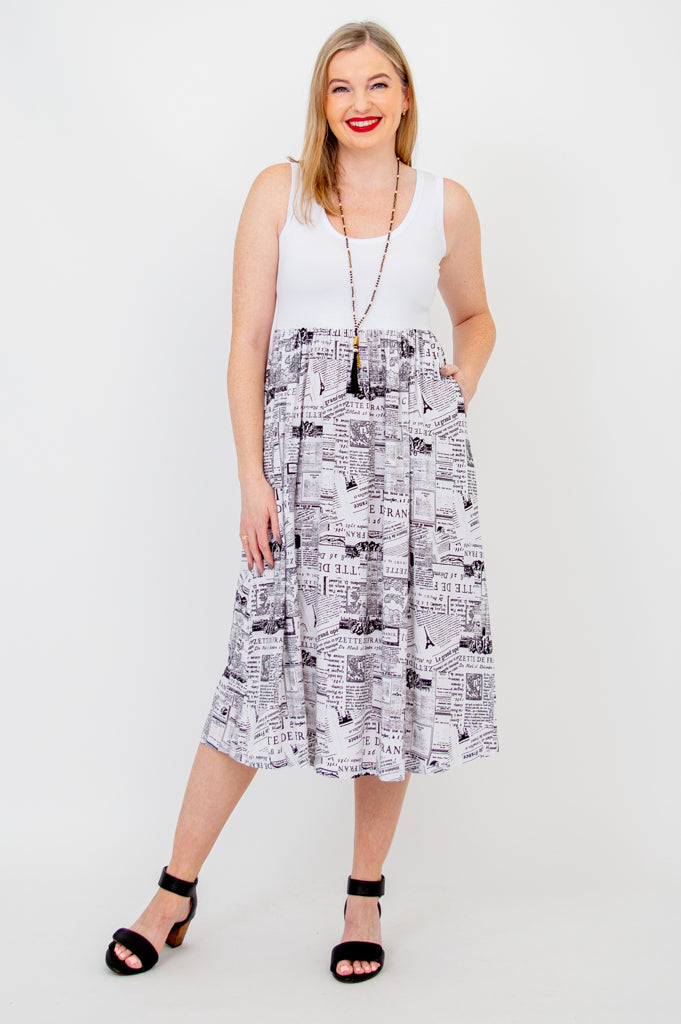 White Paloma Dress, French News, Linen Bamboo - Final Sale