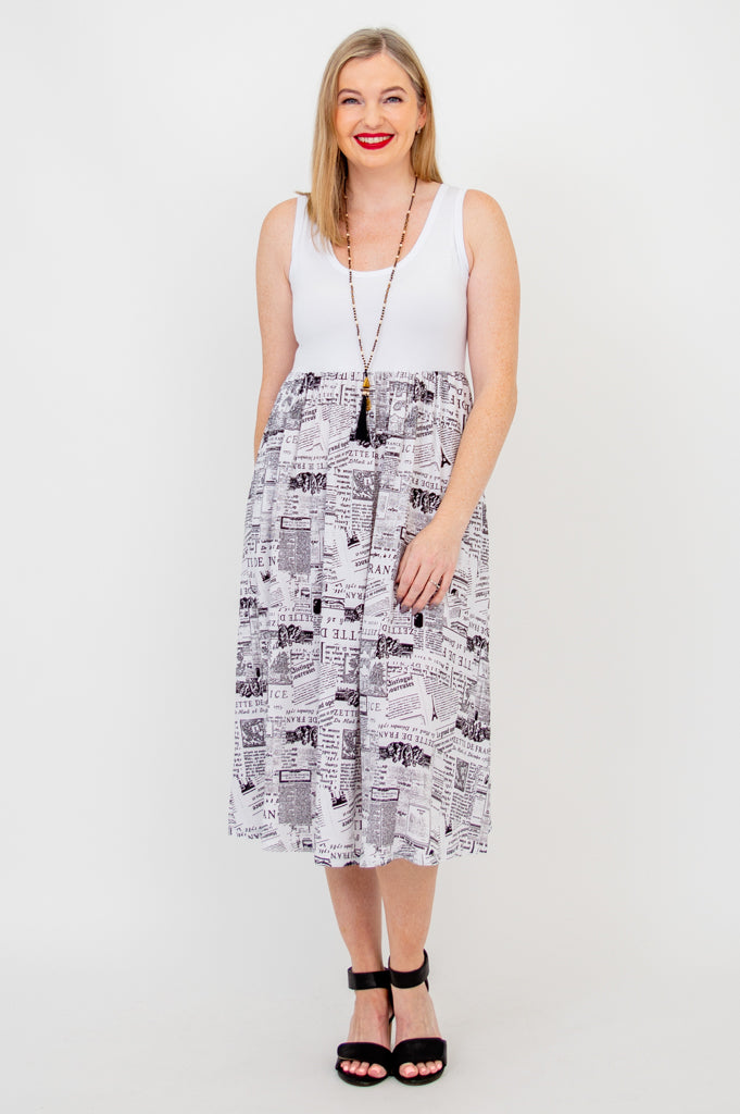 White Paloma Dress, French News, Linen Bamboo - Final Sale