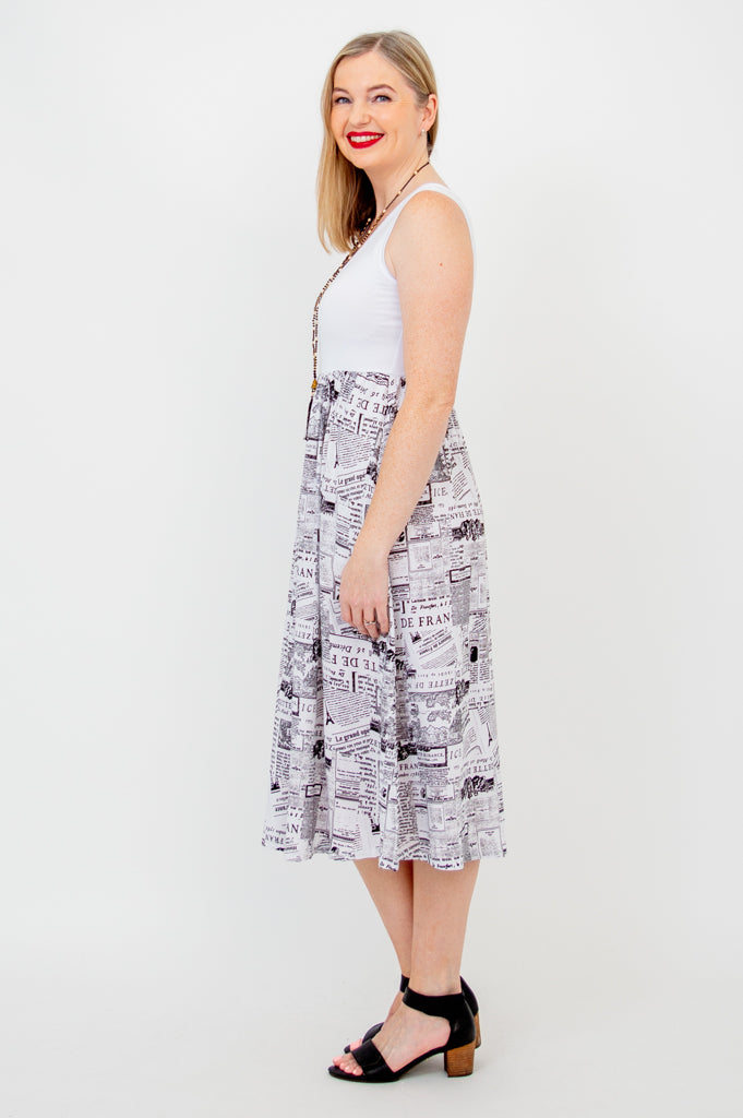 White Paloma Dress, French News, Linen Bamboo - Final Sale