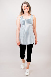 Relaxed Tank, White/Black Small Stripe, Bamboo- Final Sale