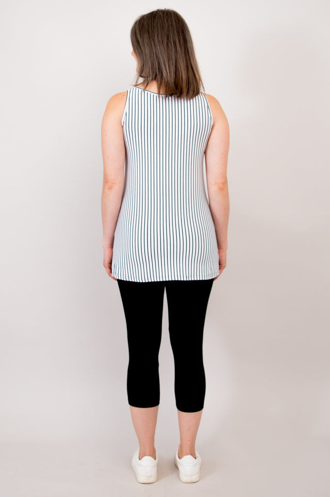 Relaxed Tank, White/Black Small Stripe, Bamboo- Final Sale