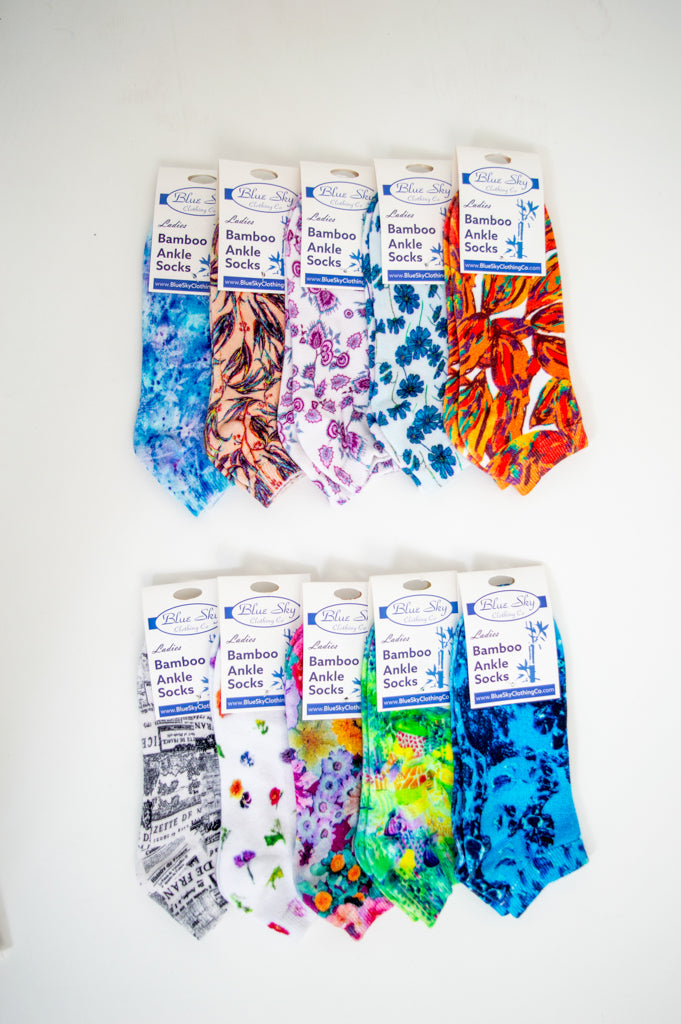 Ladies Ankle Bamboo Socks, Assorted Prints - FINAL SALE