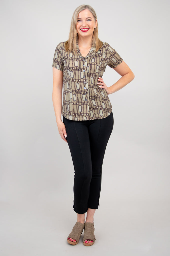 Samantha S/S Top, Voyage, Linen Bamboo - Final Sale