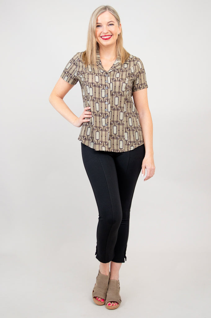Samantha S/S Top, Voyage, Linen Bamboo - Final Sale