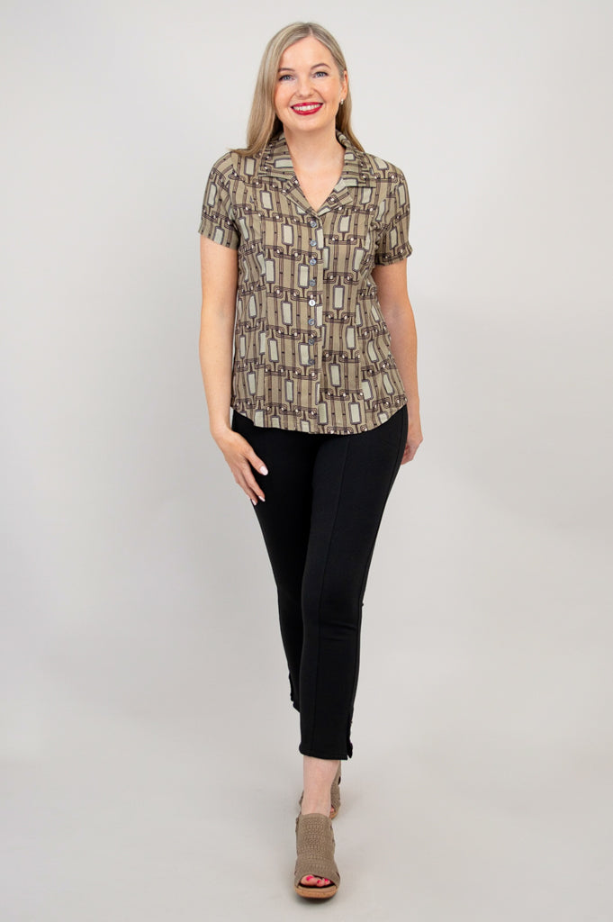 Samantha S/S Top, Voyage, Linen Bamboo - Final Sale