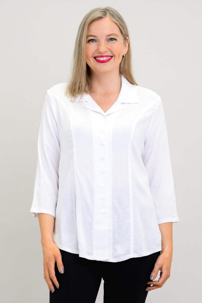 Samantha Blouse, White, Linen Bamboo