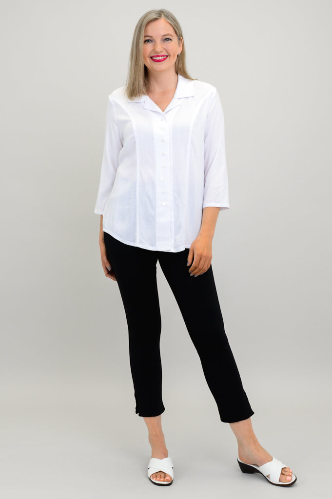 Samantha Blouse, White, Linen Bamboo