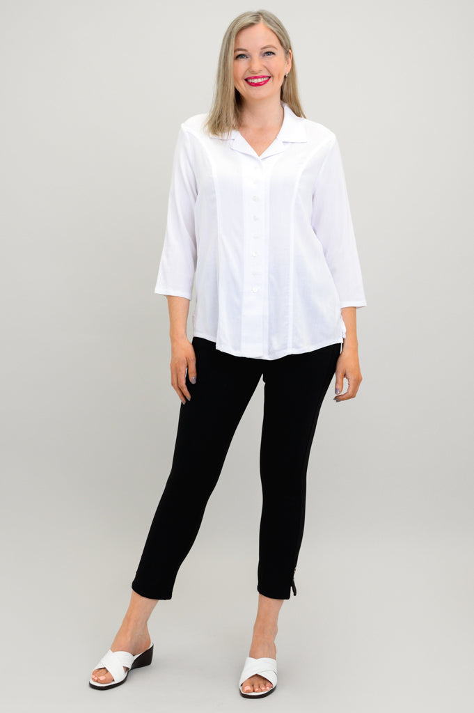 Samantha Blouse, White, Linen Bamboo