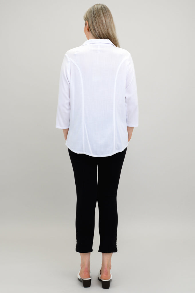 Samantha Blouse, White, Linen Bamboo