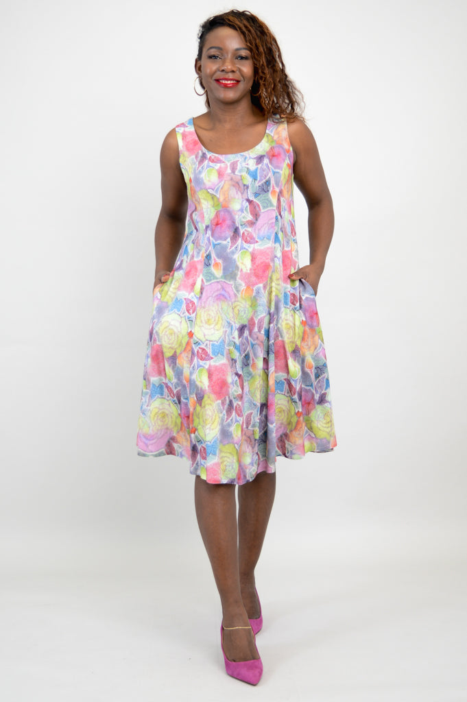 Sara Dress, Rosebud, Linen Bamboo- Final Sale