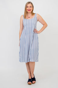 Shauna Dress, Indigo Stripe, Linen Bamboo - Final Sale