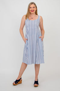 Shauna Dress, Indigo Stripe, Linen Bamboo - Final Sale