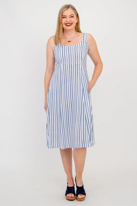 Shauna Dress, Indigo Stripe, Linen Bamboo - Final Sale