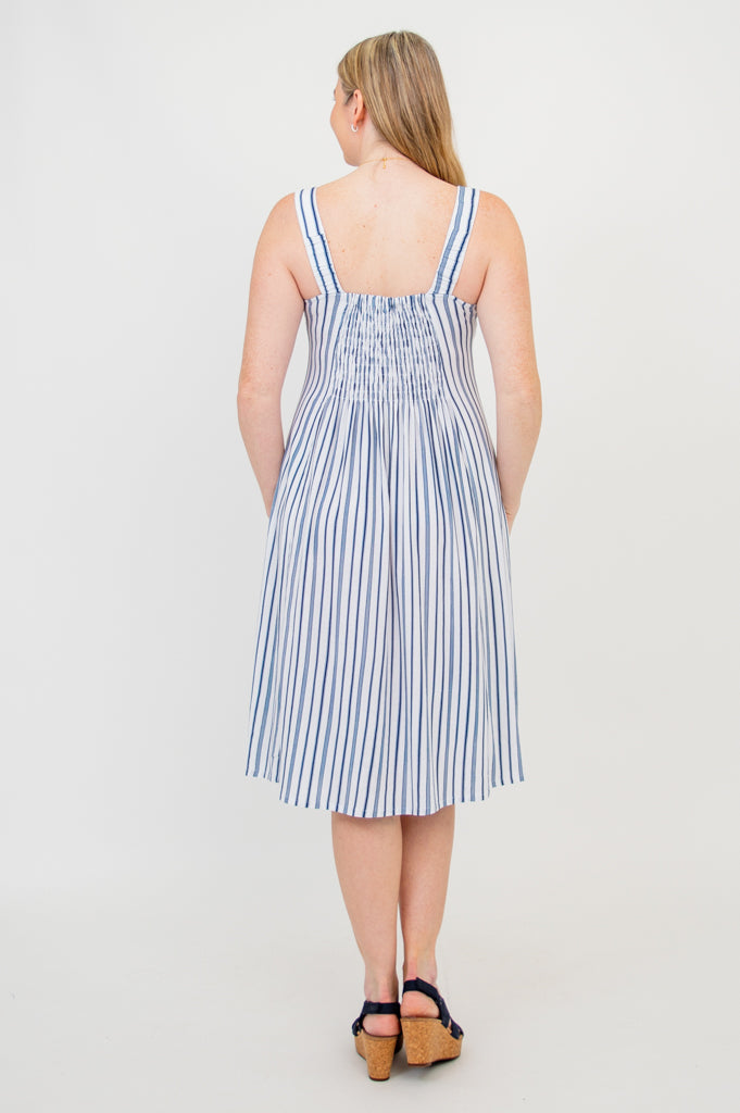 Shauna Dress, Indigo Stripe, Linen Bamboo - Final Sale
