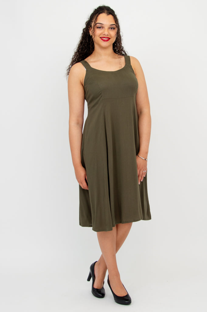 Shauna Dress, Khaki, Linen Bamboo