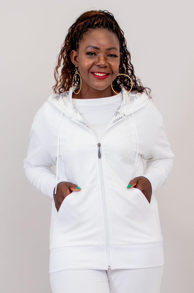 Sky Hoodie, White, Cotton- Final Sale