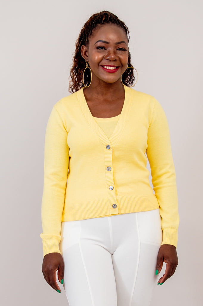 Tellie Cardigan, Yellow, Cotton - Final Sale
