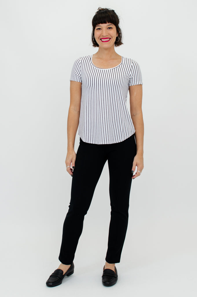 Tessa Tee, White/Black Small Stripe, Bamboo- Final Sale
