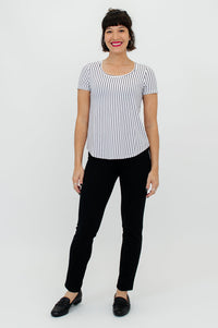 Tessa Tee, White/Black Small Stripe, Bamboo- Final Sale