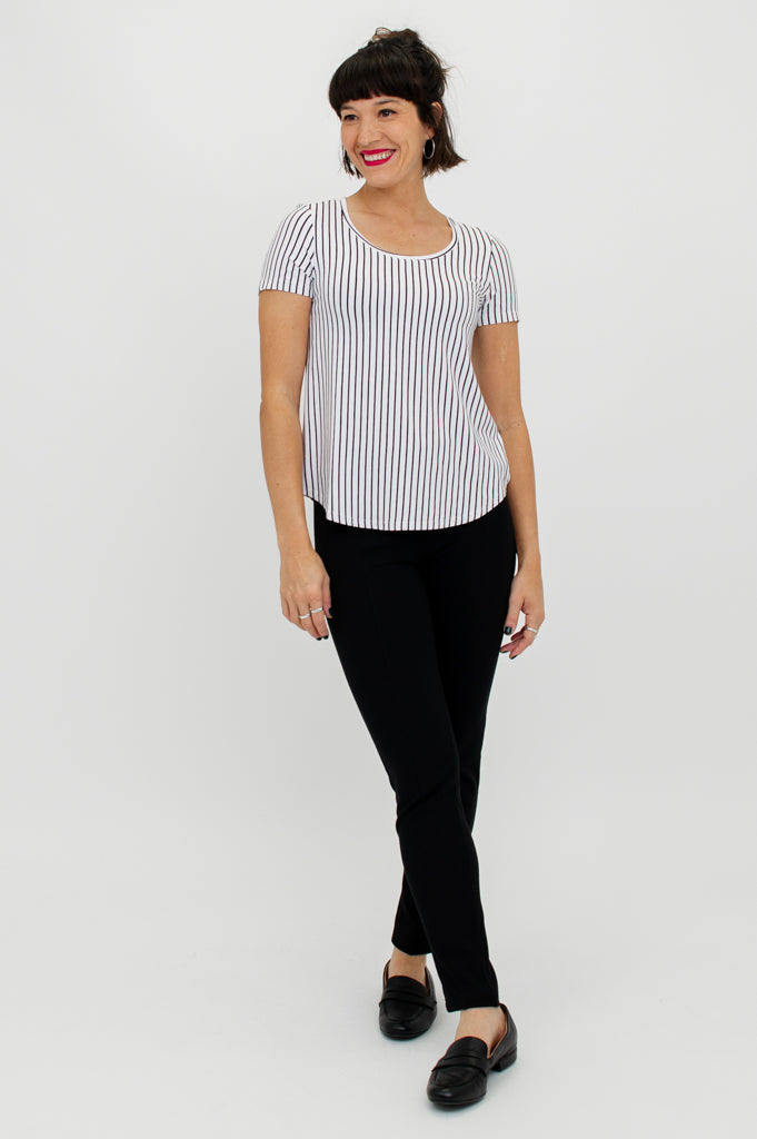 Tessa Tee, White/Black Small Stripe, Bamboo- Final Sale