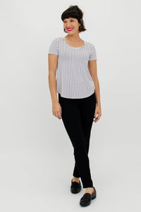 Tessa Tee, White/Black Small Stripe, Bamboo- Final Sale