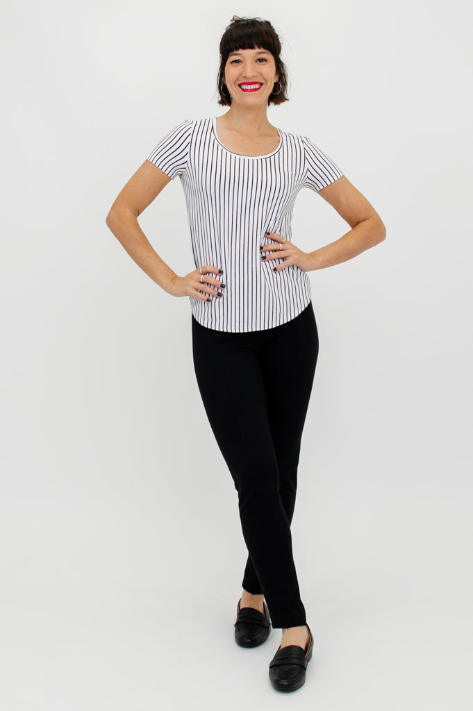 Tessa Tee, White/Black Small Stripe, Bamboo- Final Sale