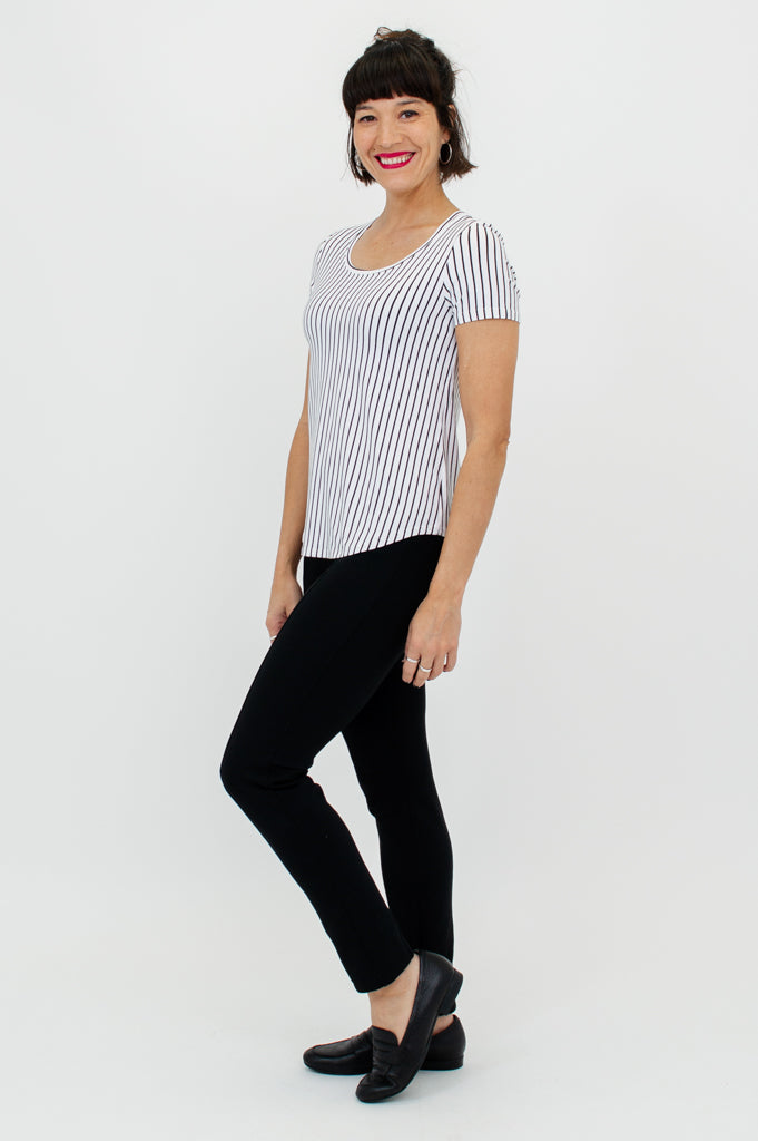 Tessa Tee, White/Black Small Stripe, Bamboo- Final Sale