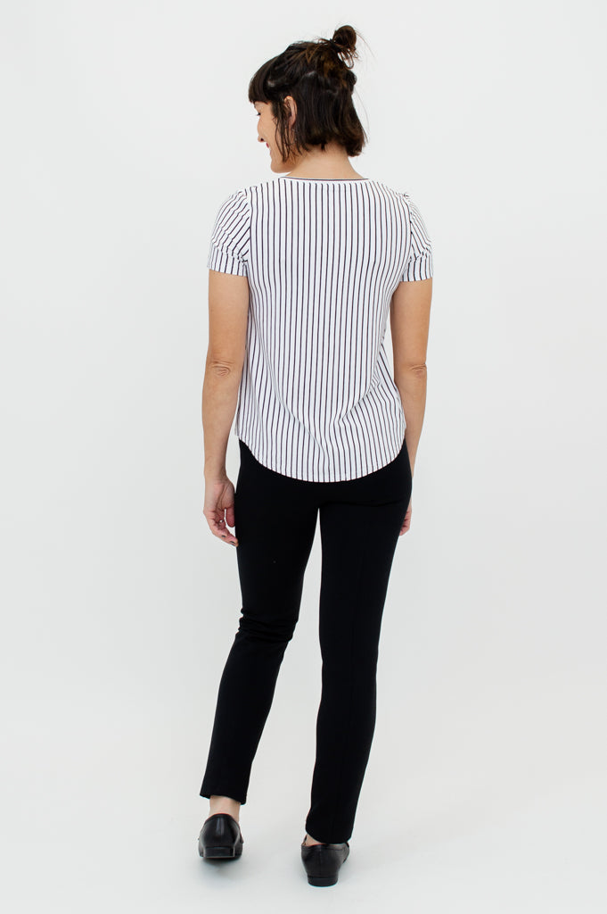 Tessa Tee, White/Black Small Stripe, Bamboo- Final Sale